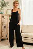 Shiny Scoop Neck Spaghetti Strap Jumpsuit with Pockets