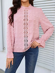 Swiss Dot Mock Neck Flounce Sleeve Blouse