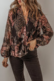 Printed Surplice Long Sleeve Blouse