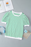 Striped Round Neck Puff Sleeve Blouse