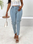 Decorative Buckle Skinny Jeans with Pockets