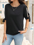 Perfee Round Neck Split Sleeve Blouse