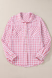 Pocketed Plaid Collared Neck Long Sleeve Shirt