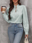 Striped Tie Neck Long Sleeve Blouse