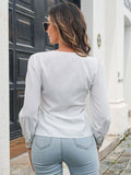 Contrast V-Neck Puff Sleeve Blouse