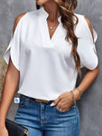 Notched Cold Shoulder Half Sleeve Blouse
