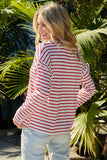 Striped Half Button Frill Trim Top