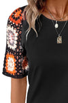 Geometric Round Neck Short Sleeve Blouse