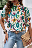 Printed Mock Neck Half Sleeve Blouse