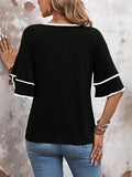 Contrast Trim V-Neck Half Sleeve Blouse