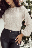 Cutout Sequin Round Neck Long Sleeve Blouse