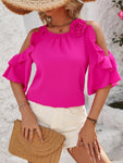 Honey Ruffled Round Neck Half Sleeve Blouse