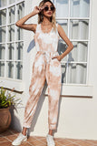 Shiny Tie-Dye Sleeveless Jumpsuit with Pockets