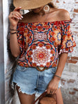 Printed Off-Shoulder Half Sleeve Blouse