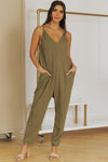 Spaghetti Strap Deep V Jumpsuit with Pockets