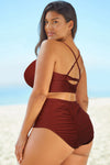 Full Size Halter Neck Crisscross Ruched Two-Piece Swimsuit