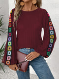 Embroidered Round Neck Long Sleeve Top