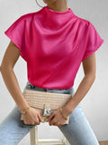 Ruched Mock Neck Short Sleeve Blouse