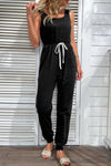 Perfee Two-Tone Drawstring Waist Sleeveless Jogger Jumpsuit