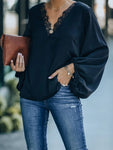 Lace Detail V-Neck Long Sleeve Blouse