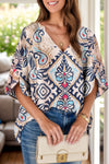 Printed Notched Half Sleeve Blouse