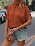 Swiss Dot Mock Neck Half Sleeve Blouse
