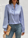 Striped Tie Neck Long Sleeve Blouse