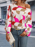 Printed One Shoulder Balloon Sleeve Blouse