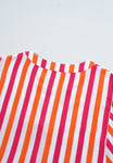 Striped Notched Flounce Sleeve Blouse