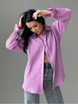 Textured Collared Neck Flounce Sleeve Shirt