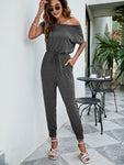 Drawstring Waist Short Sleeve Jogger Jumpsuit