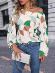 Printed One Shoulder Balloon Sleeve Blouse