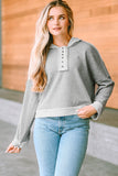 Quarter-Button Exposed Seam Dropped Shoulder Hoodie