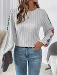 Embroidered Round Neck Long Sleeve Top