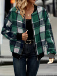 Plus Size Plaid Baseball Collar Zip Up Jacket