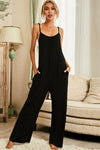 Shiny Scoop Neck Spaghetti Strap Jumpsuit with Pockets