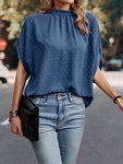 Swiss Dot Mock Neck Half Sleeve Blouse