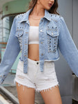 Studded Button Up Long Sleeve Denim Jacket