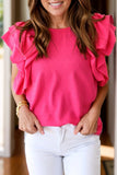 Swiss Dot Round Neck Cap Sleeve Blouse