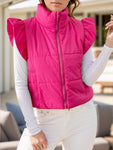 Pocketed Zip Up Cap Sleeve Jacket