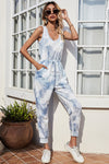 Shiny Tie-Dye Sleeveless Jumpsuit with Pockets