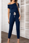 Asymmetrical Neck Short Sleeve Jumpsuit