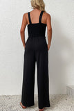 Perfee Smocked Sleeveless Wide Leg Jumpsuit with Pockets