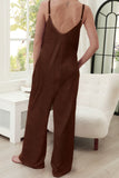 Shiny Scoop Neck Spaghetti Strap Pocket Jumpsuit