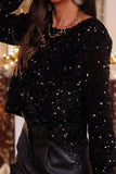 Sequin Round Neck Long Sleeve Blouse