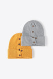 Button Detail Rib-Knit Cuff Beanie