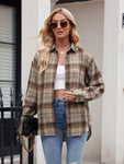 Mandy Pocketed Plaid Collared Neck Long Sleeve Shirt