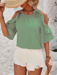 Honey Ruffled Round Neck Half Sleeve Blouse