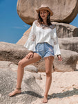 Lace Round Neck Long Sleeve Blouse