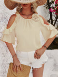 Honey Ruffled Round Neck Half Sleeve Blouse